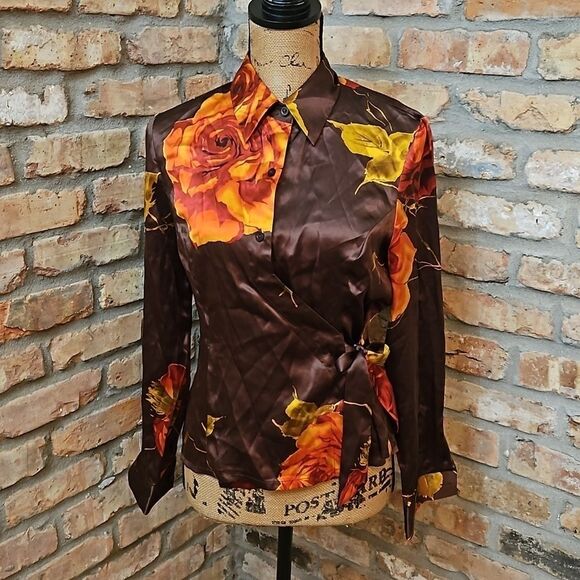 Nygard Collection brown floral silk top size 6 - Picture 1 of 11